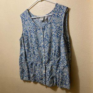 Y2K Emma James Women's Blue Floral Cottage Sleeveless Button Up Shirt Size M/L